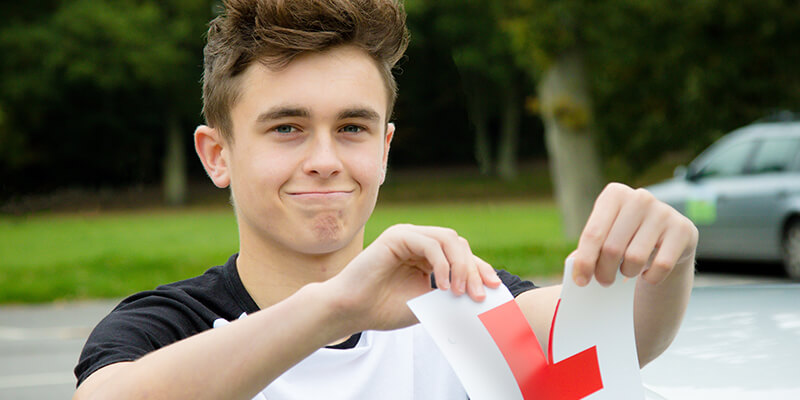 boy tearing learner plates